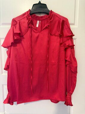 Dalin Red Ruffle Blouse Size S